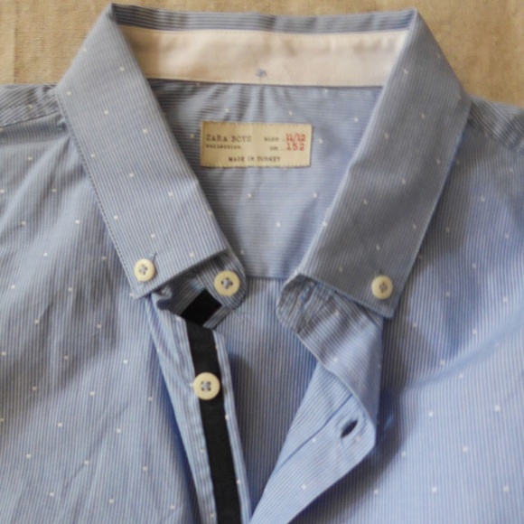 NWOT Zara Boys 11-12 Button up Cotton Dot Dress Shirt - Picture 1 of 13